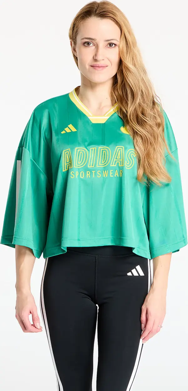adidas Performance Dres adidas Tiro Cut 3 Stripes Oversized Mesh Jersey Semi Court Green/ Black/ Pure Sulfur M