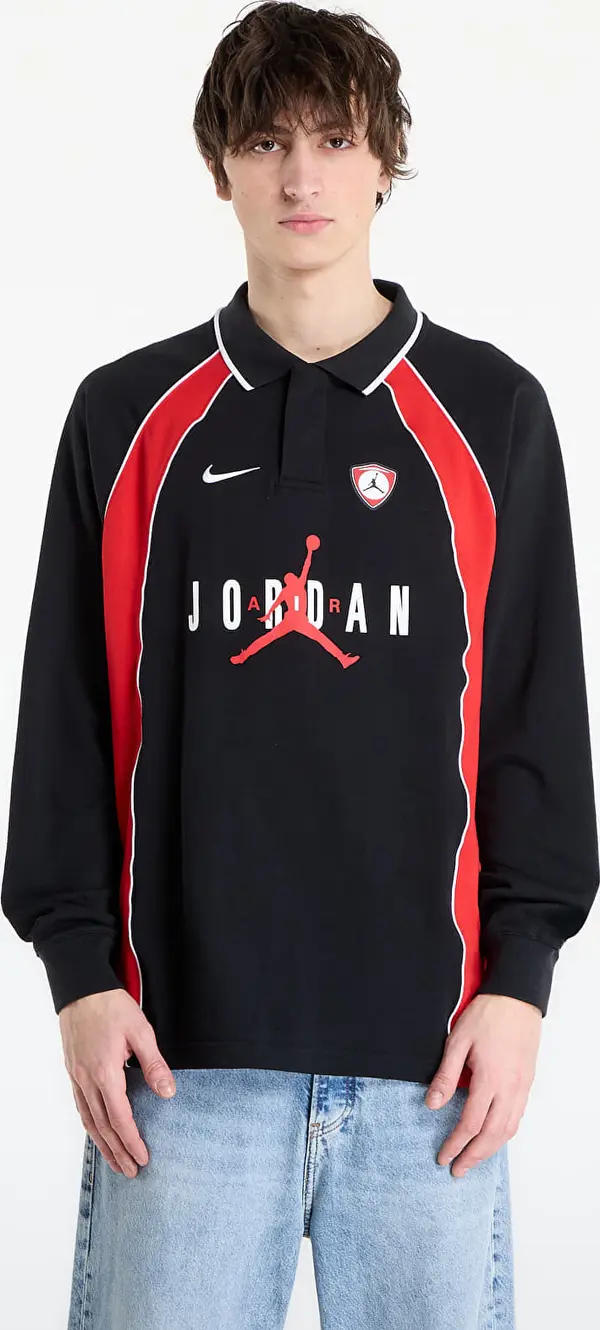 Jordan Dres Jordan Flight Men's Long-Sleeve Polo Jersey Black/ University Red/ University Red XS