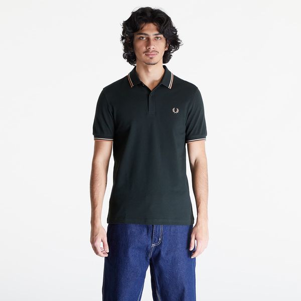 FRED PERRY FRED PERRY Twin Tipped Polo Short Sleeve Tee Night Green/ Warm Grey/ Light Rust