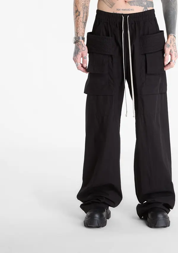 Rick Owens DRKSHDW Hlače Rick Owens DRKSHDW Creatch Wide Cargo Drawstring Pants Black S