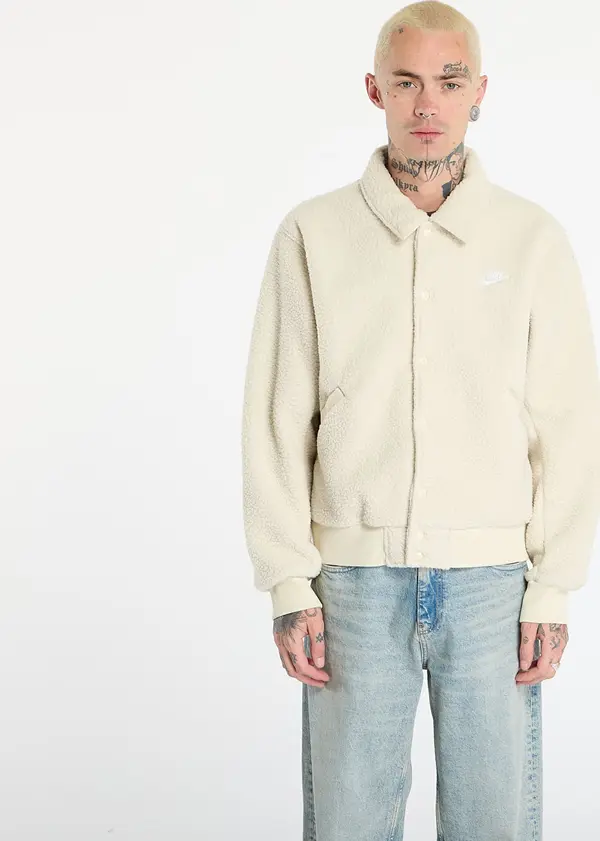 Nike Jakna Nike Sportswear Club Men's High-Pile Fleece Coaches Jacket Lt Khaki/ White XL