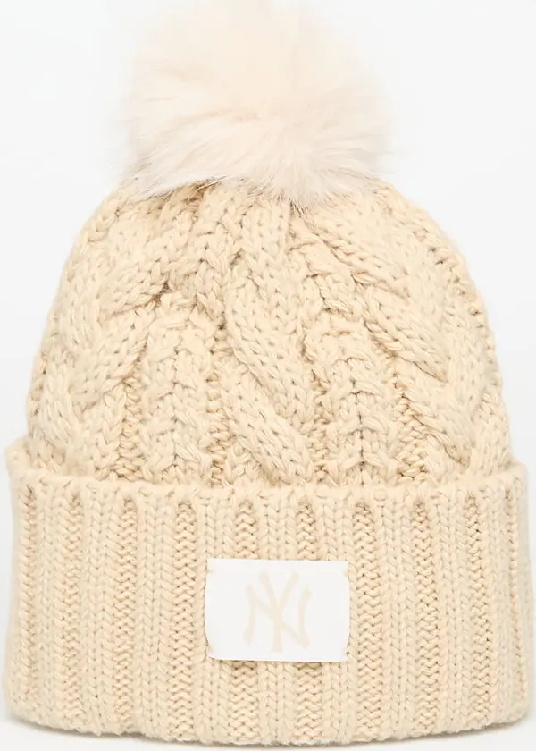 New Era Kapa New Era New York Yankees MLB Light Beige Cable Knit Beanie Hat Stone Universal