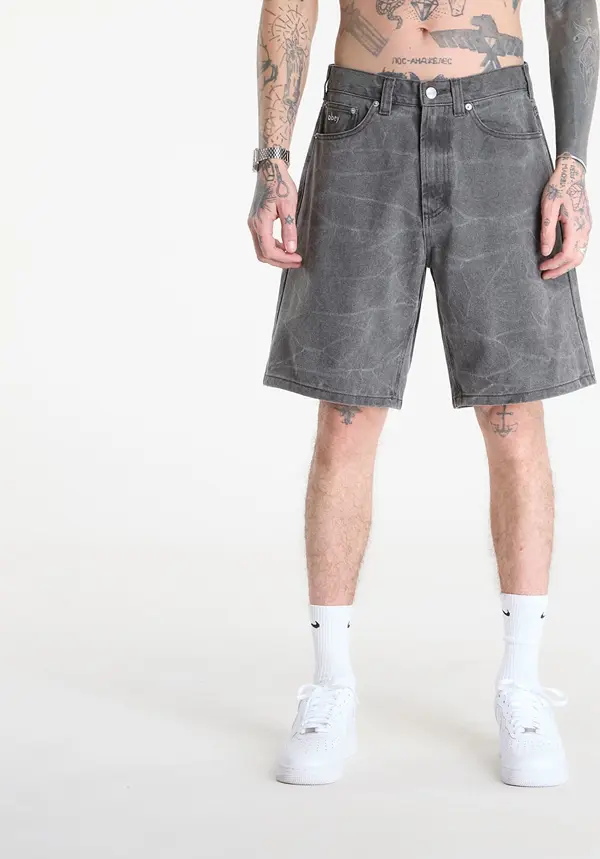 OBEY Clothing Kratke hlače OBEY Bigwig Baggy Denim Short Black Wrinkle Wash W36