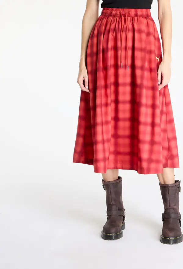 Puma Krilo Puma Woven Midi AOP Pleated Skirt Red Fire S