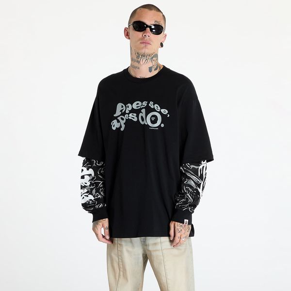 A BATHING APE Majica A BATHING APE Marbling Camo Multi Logo Layered Sleeves Ls Tee Black L