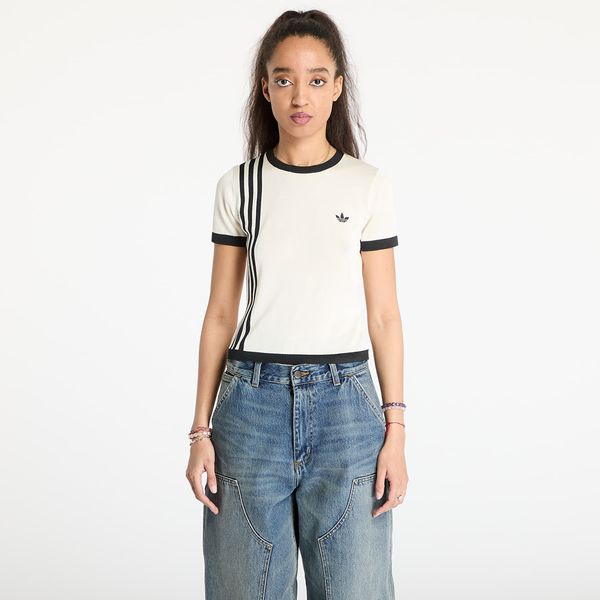 adidas Originals Majica adidas Knitted 3 Stripe Short Tee Cream White M