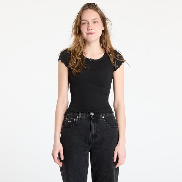 Tommy Hilfiger Majica Tommy Jeans Slim Scallop Rib Tee Black XS