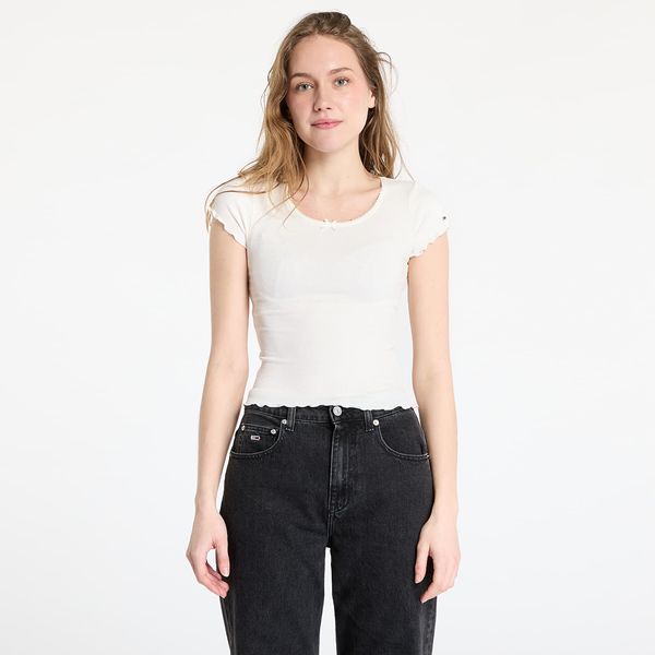 Tommy Hilfiger Majica Tommy Jeans Slim Scallop Rib Tee White XS