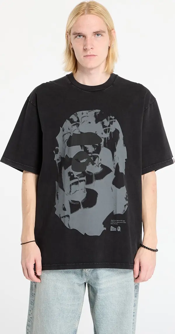 A BATHING APE Majice A BATHING APE Ape Head Heavy Washed Relaxed Fit Tee Black XL