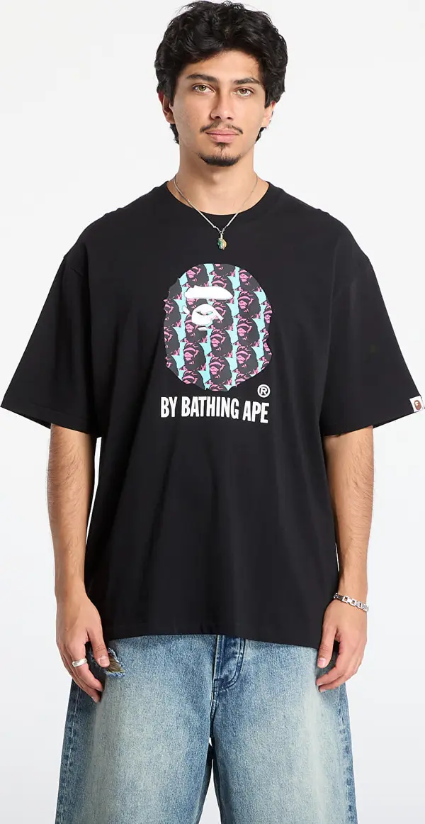 A BATHING APE Majice A BATHING APE Ape Head Pattern By Bathing Ape Relaxed Fit Tee Black XL
