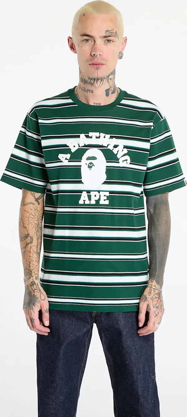 A BATHING APE Majice A BATHING APE College Stripe Tee Green M