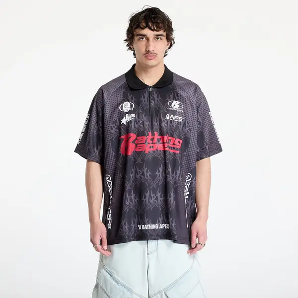 A BATHING APE Majice A BATHING APE Flame Pattern Overall Print Half Zip Relax Fit Polo Shirt UNISEX Black M