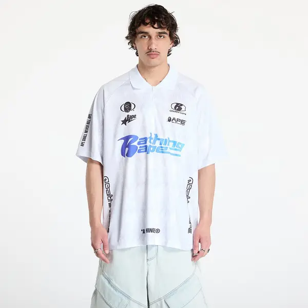 A BATHING APE Majice A BATHING APE Flame Pattern Overall Print Half Zip Relax Fit Polo Shirt UNISEX White L
