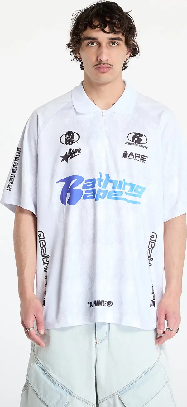 A BATHING APE Majice A BATHING APE Flame Pattern Overall Print Half Zip Relax Fit Polo Shirt UNISEX White XXL