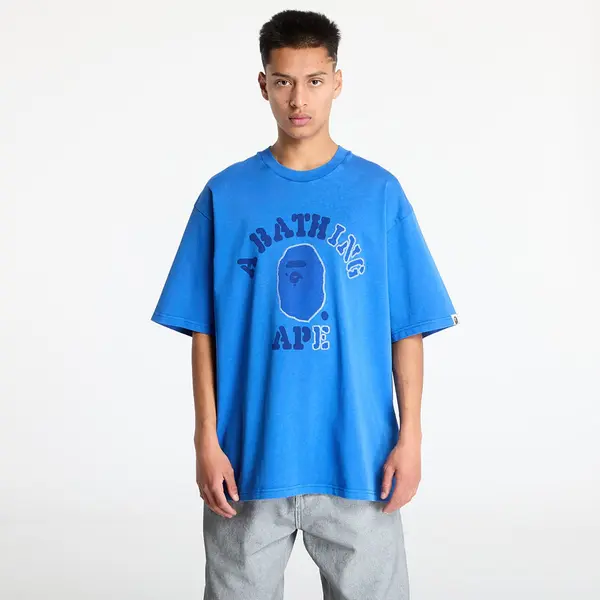 A BATHING APE Majice A BATHING APE Garment Dye College Relaxed Fit Tee Blue XL