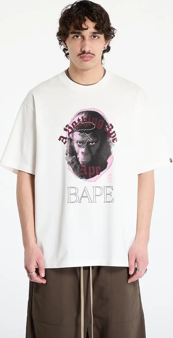 A BATHING APE Majice A BATHING APE Garment Dye Rhinestone Ape Head Relaxed Fit Tee UNISEX Ivory M