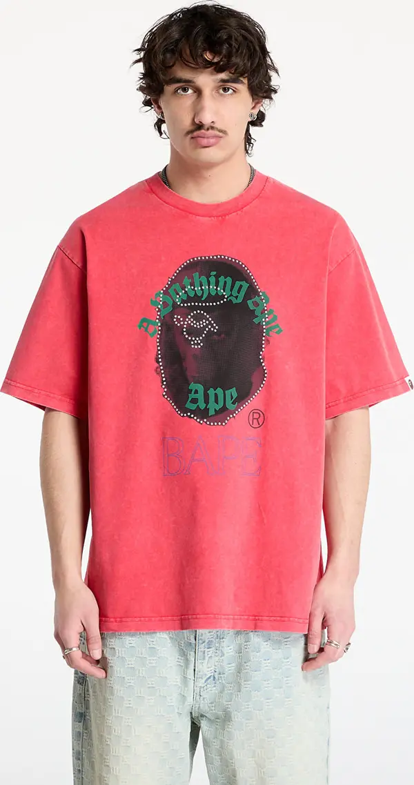 A BATHING APE Majice A BATHING APE Garment Dye Rhinestone Ape Head Relaxed Fit Tee UNISEX Red M