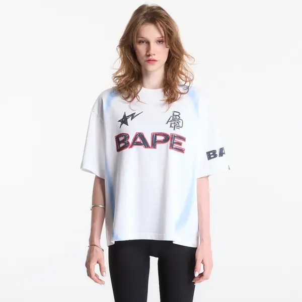 A BATHING APE Majice A Bathing Ape Heavy Wash Hand Draw Football Multi Logo Relaxed Fit Tee UNISEX White L