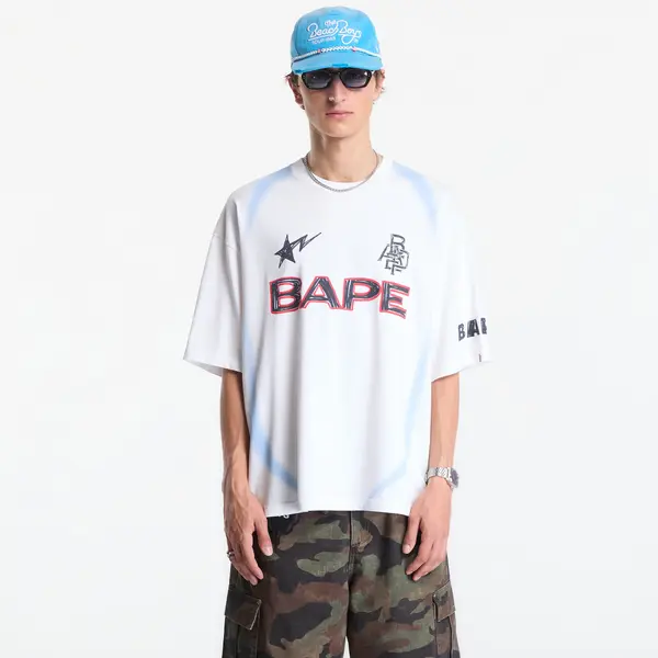 A BATHING APE Majice A Bathing Ape Heavy Wash Hand Draw Football Multi Logo Relaxed Fit Tee UNISEX White XL