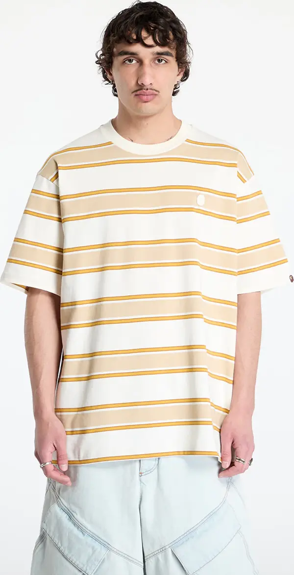 A BATHING APE Majice A BATHING APE One Point Strip Relaxed Fit Tee UNISEX Ivory XXL