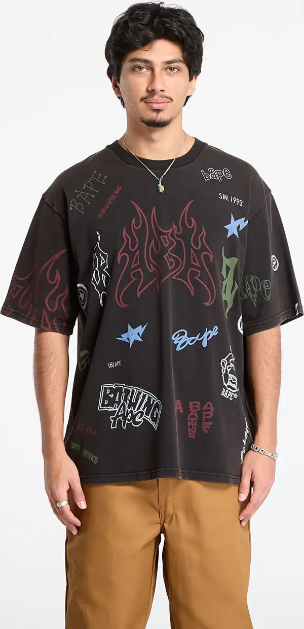 A BATHING APE Majice A BATHING APE Overall Print Relaxed Fit Tee Black XXL