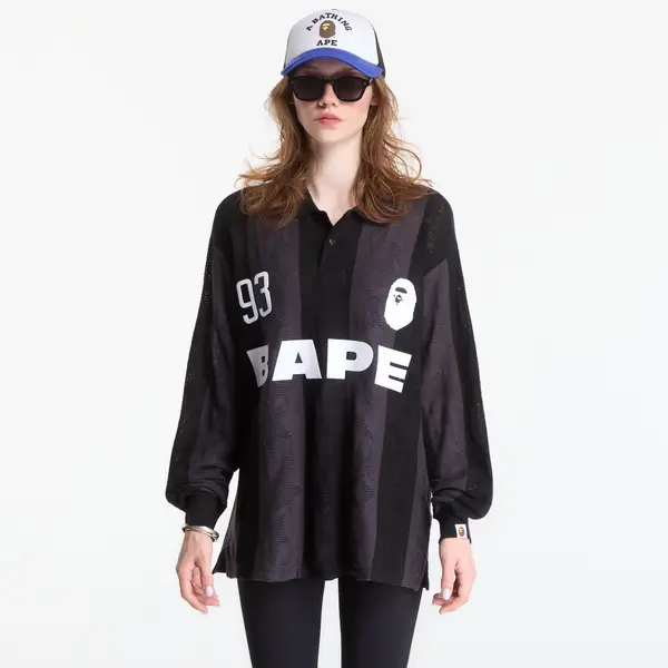 A BATHING APE Majice A Bathing Ape Sta Stripe Pattern Jacquard Multi Logo Relaxed Fit Ls Tee UNISEX Black M