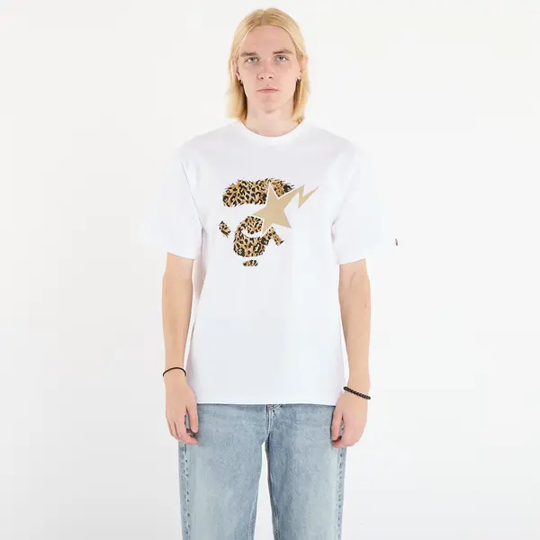 A BATHING APE Majice A BATHING APE Wild Leopard Pattern Ape Face Sta Tee UNISEX White L