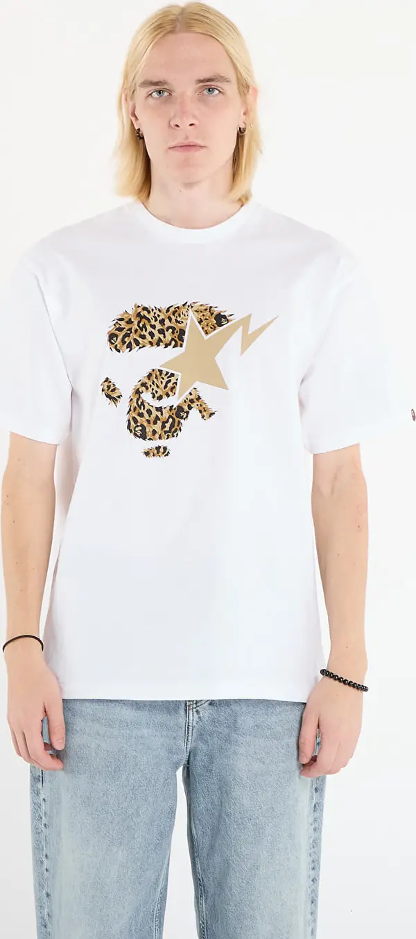 A BATHING APE Majice A BATHING APE Wild Leopard Pattern Ape Face Sta Tee UNISEX White S