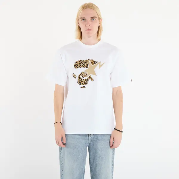 A BATHING APE Majice A BATHING APE Wild Leopard Pattern Ape Face Sta Tee UNISEX White XL