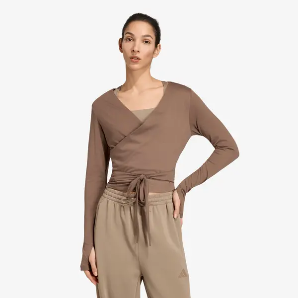 adidas Performance Majice adidas 3-Stripes Studio Soft Ballet Wrap Top Earth Strata/ Glow Blue XS