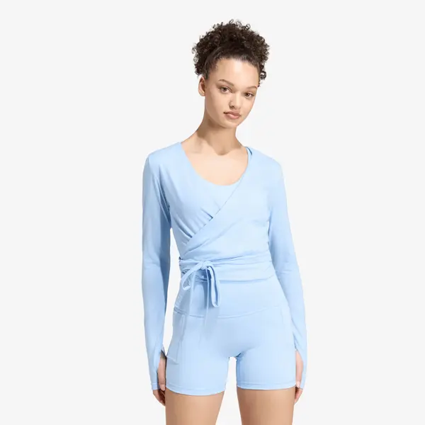 adidas Performance Majice adidas 3 Stripes Studio Soft Ballet Wrap Top Glow Blue/ Earth Strata L
