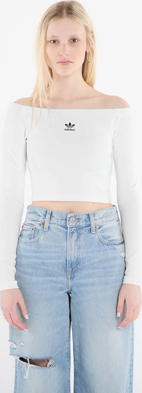 adidas Originals Majice adidas Essentials Rib Off Shoulder Long-Sleeve Top T-Shirt White L