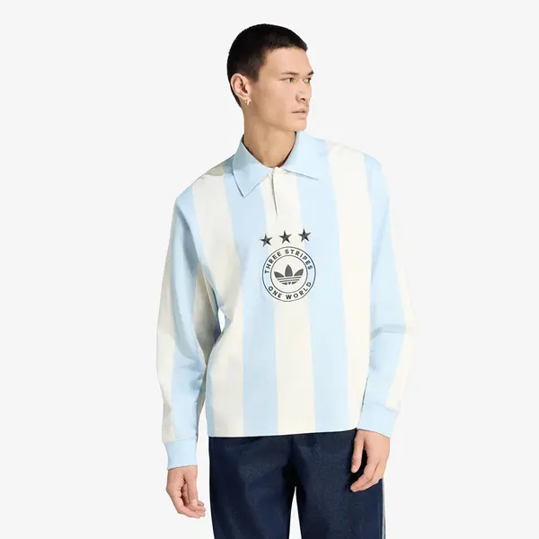 adidas Originals Majice adidas Graphic Long Sleeve Polo Shirt Ice Blue XL