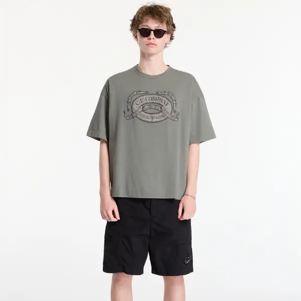 C.P. Company Majice C.P. Company 20/1 Jersey Short Sleeve Boxy Logo T-Shirt Gunmetal XL
