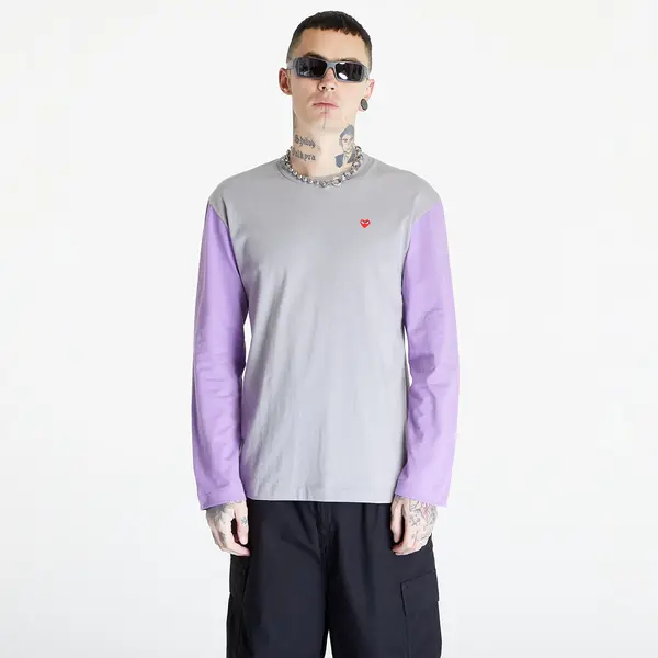 Comme des Garçons PLAY Majice Comme des Garçons PLAY Heart Logo Long Sleeve Tee UNISEX Gray/ Lavender L