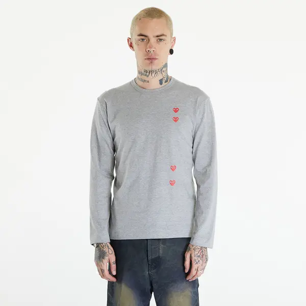 Comme des Garçons PLAY Majice Comme des Garçons PLAY Long Sleeve Logo Print T-Shirt UNISEX Grey XXL