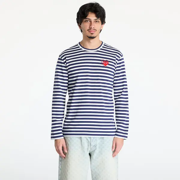 Comme des Garçons PLAY Majice Comme des Garçons PLAY Stripe Emblem x Metalstone Long Sleeve Tee UNISEX Navy/ White XXL
