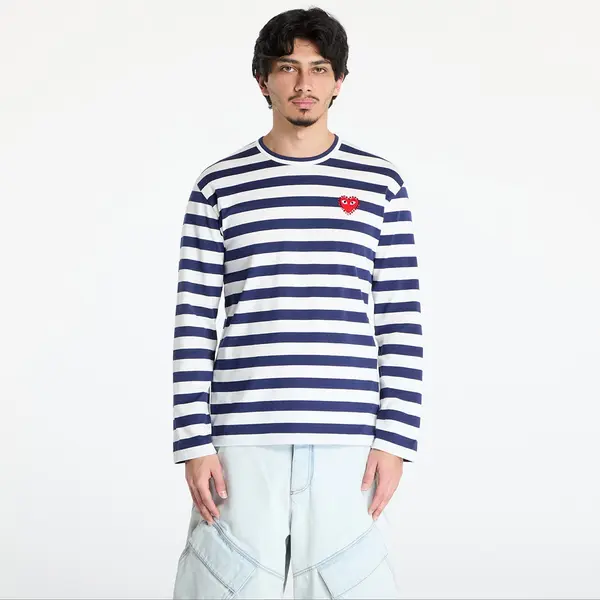 Comme des Garçons PLAY Majice Comme des Garçons PLAY Stripe Emblem x Rhinestone Long Sleeve Tee UNISEX Navy/ White XL