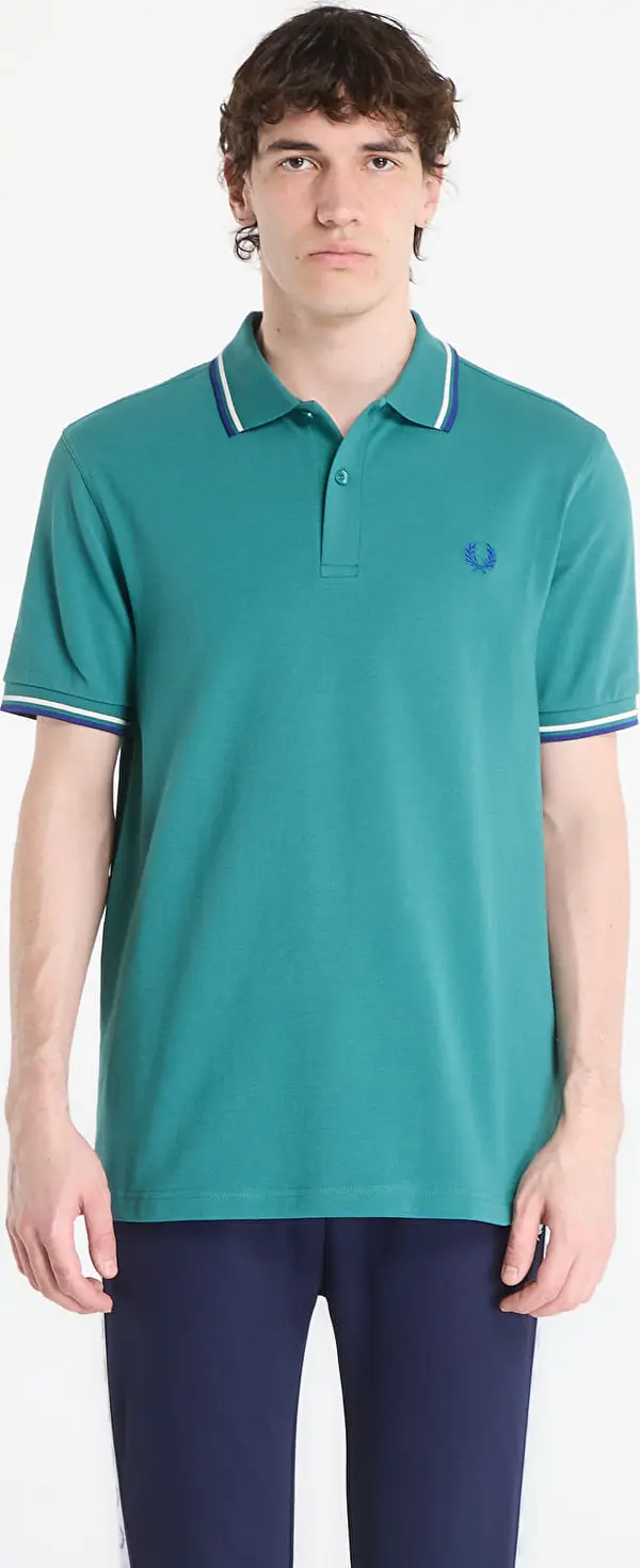 FRED PERRY Majice FRED PERRY Twin Tipped Fred Perry Shirt Deep Mint/ Snow White/ Soho Eclipse M