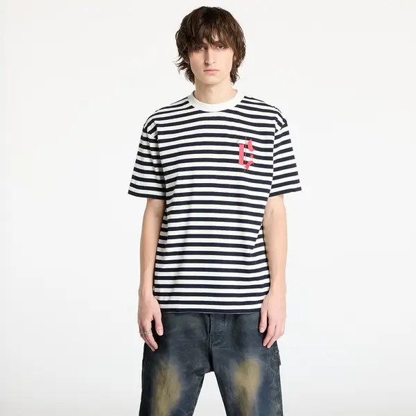 Marcelo Burlon Majice Marcelo Burlon County Goth Stripe Boxy Tee White/ Navy Blue M