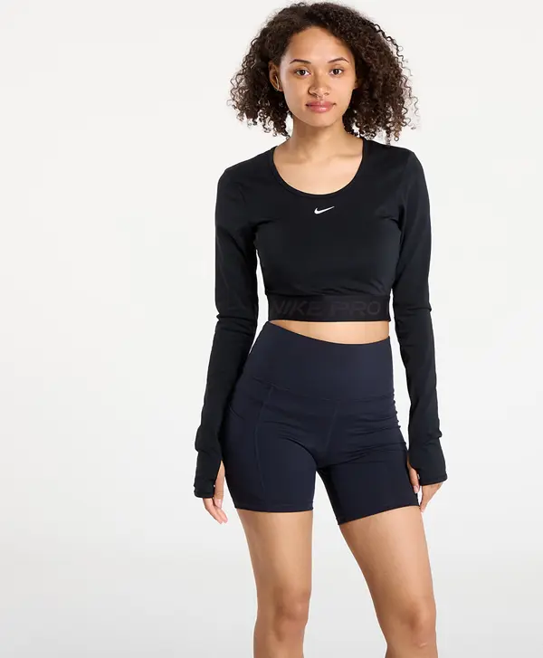 Nike Majice Nike Pro Women's Dri-FIT Cropped Long-Sleeve Top Black/ Anthracite/ White M