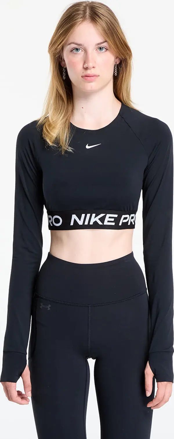 Nike Majice Nike Pro Women's Dri-FIT Cropped Long-Sleeve Top Black/ White L