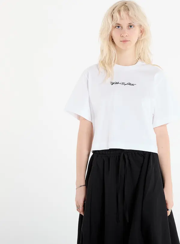 Off-White Majice Off-White Embr Arrow Script Crop Tee White/ Black L
