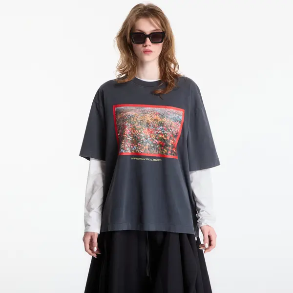 Off-White Majice Off-White Flowers Field Skate Tee UNISEX Fade Out Black High Risk Red M