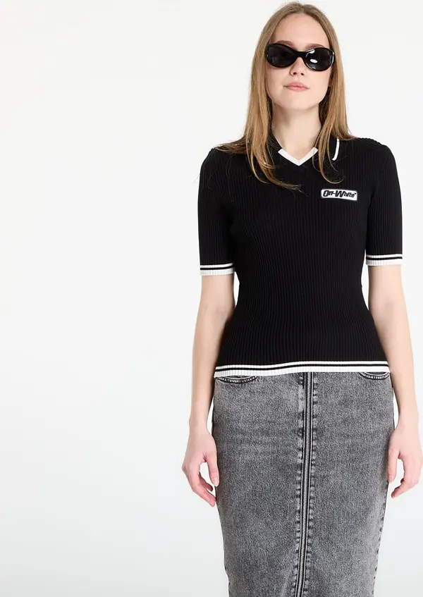 Off-White Majice Off-White Rib Viscose Knit S/S Polo Black L