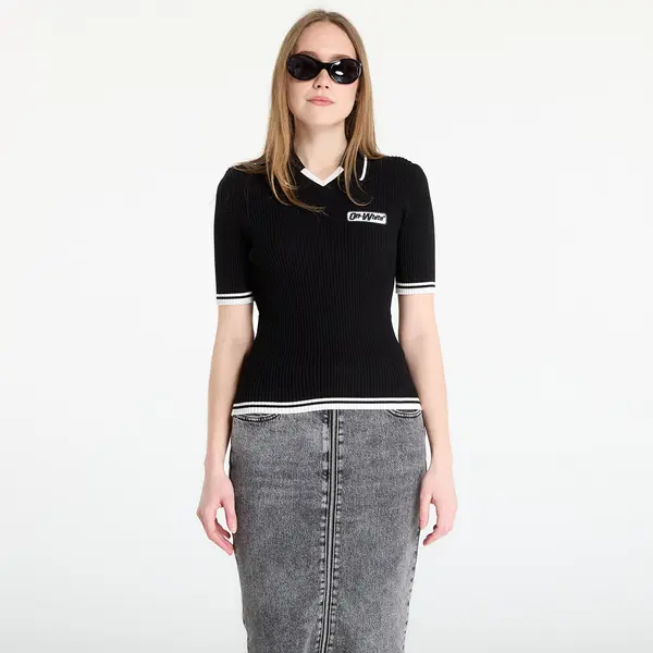 Off-White Majice Off-White Rib Viscose Knit S/S Polo Black L