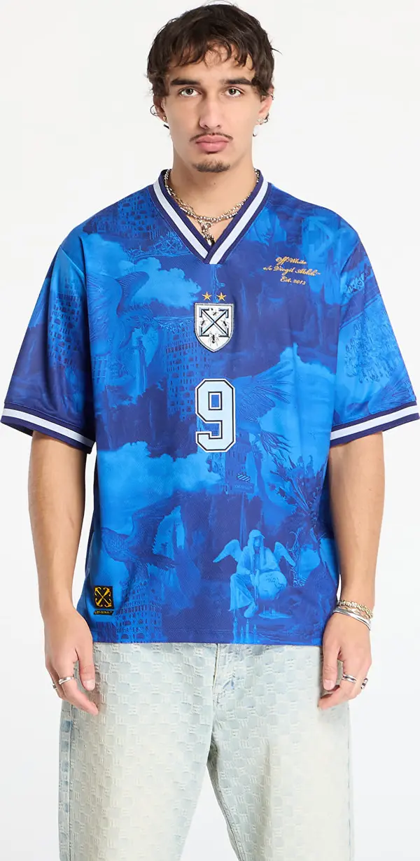 Off-White Majice Off-White World Paint Soccer S/S Tee Nautical Blue L