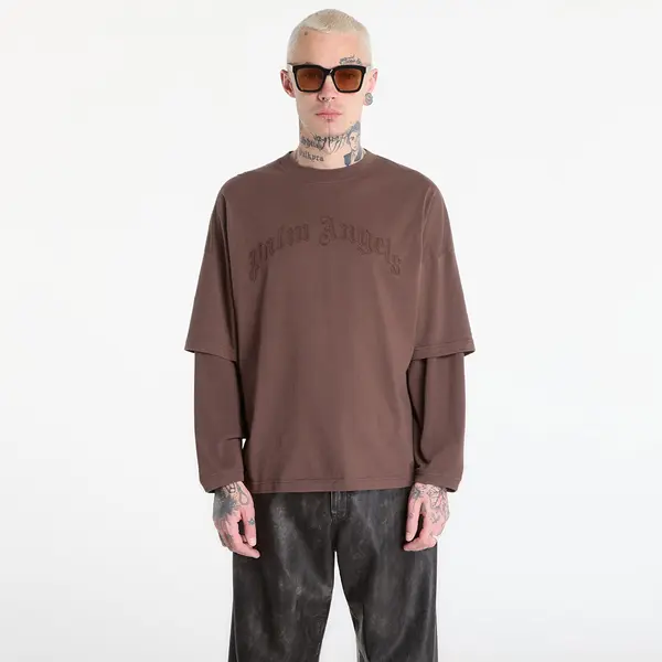 Palm Angels Majice Palm Angels Curved Logo Double Tee L/S UNISEX Brown/ Brown L