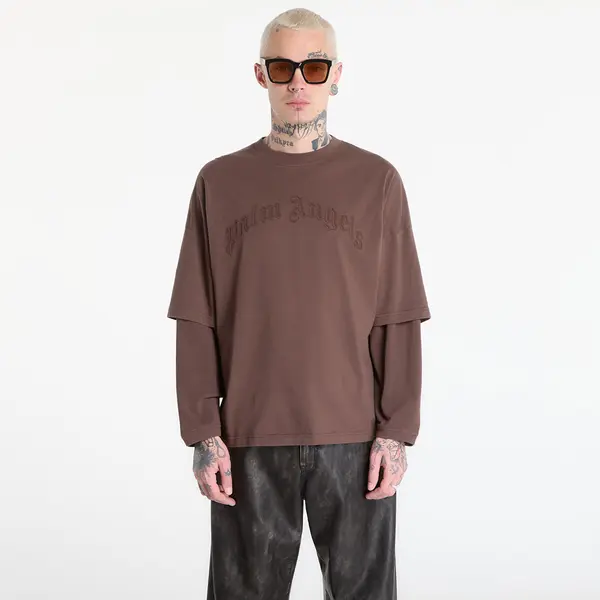 Palm Angels Majice Palm Angels Curved Logo Double Tee L/S UNISEX Brown/ Brown XXL