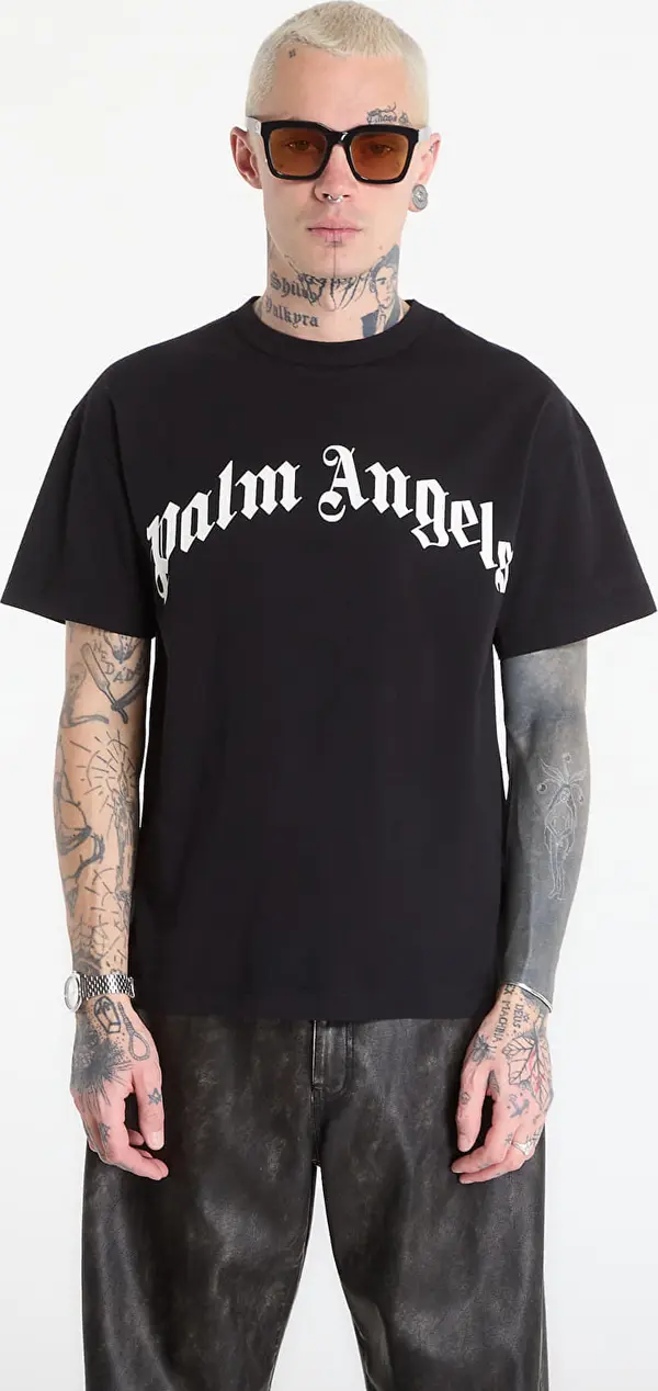 Palm Angels Majice Palm Angels Curved Logo Regular Tee UNISEX Black/ Off White XXL